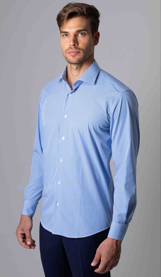 Camisa Social R.L Algodão Custom Fit Xadrez Azul - MBessa