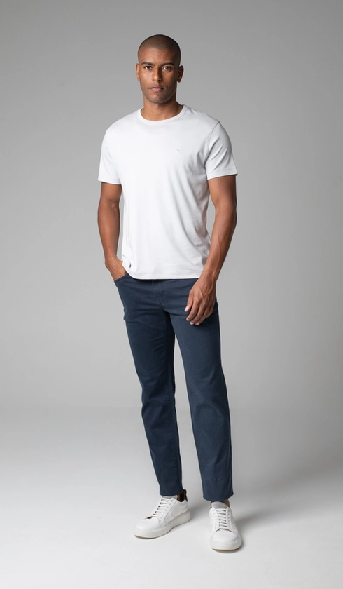 Calça Sarja 5 Bolsos Color Elástico e Corda
