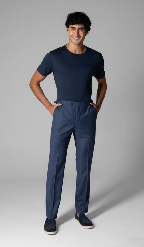 Calça Social Lisa Bolso Faca Com Fivela No Cós