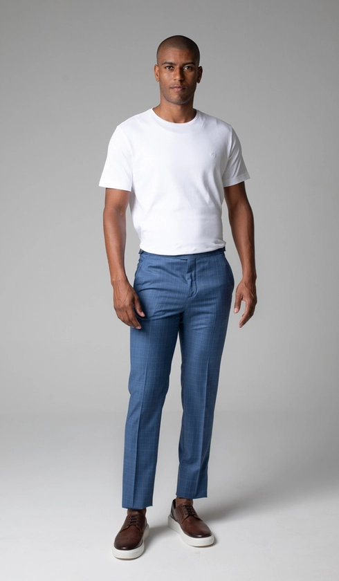 Calça Social Xadrez Super 120 Com Fivela No Cós