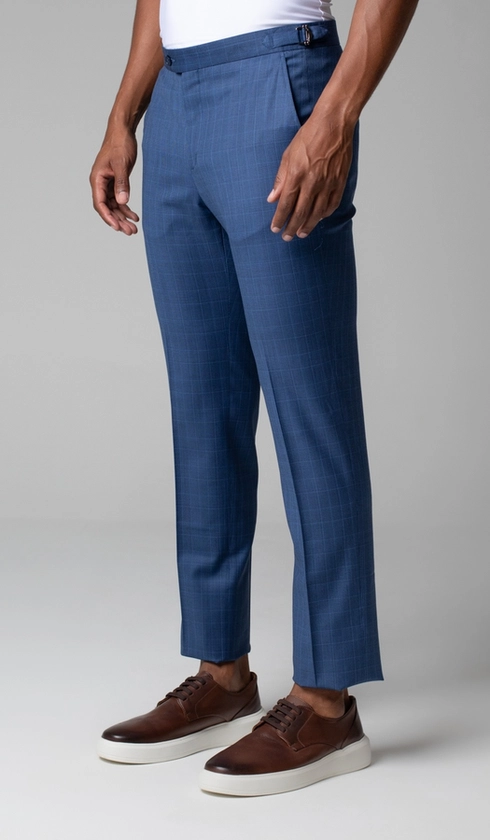 Calça Social Xadrez Super 120 Com Fivela No Cós