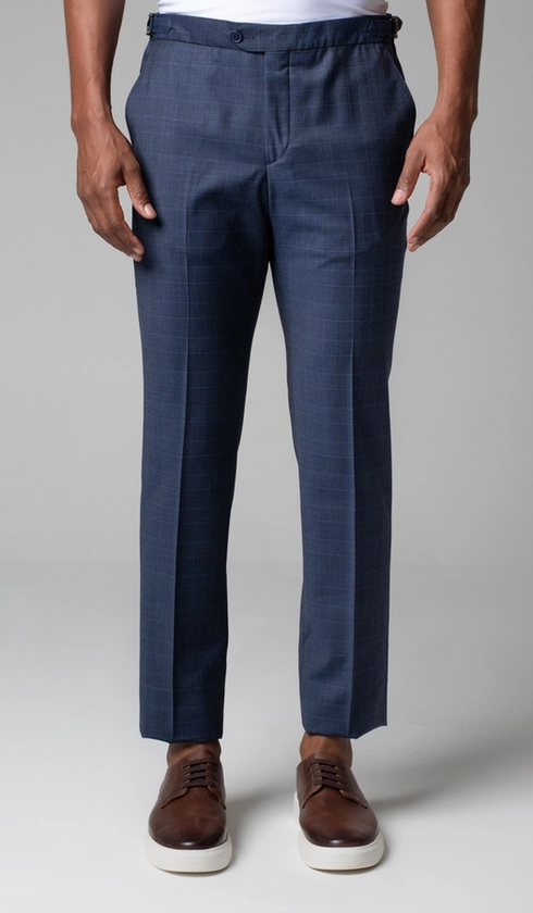 Calça Social Xadrez Super 120 Com Fivela No Cós