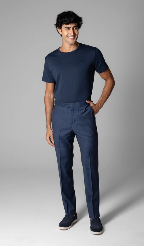 Calça Social Xadrez Super 120 Com Fivela No Cós