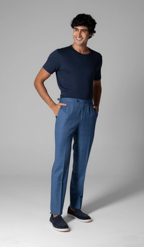Calça Social Xadrez Super 120 Com Fivela No Cós