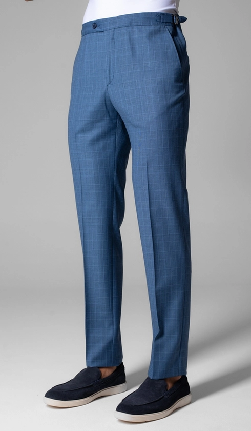 Calça Social Xadrez Super 120 Com Fivela No Cós