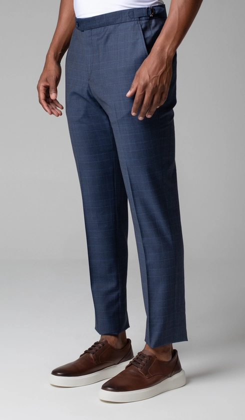 Calça Social Xadrez Super 120 Com Fivela No Cós