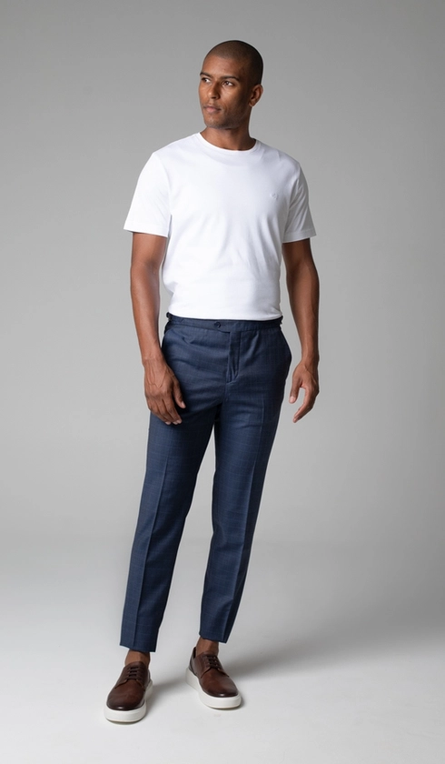 Calça Social Xadrez Super 120 Com Fivela No Cós