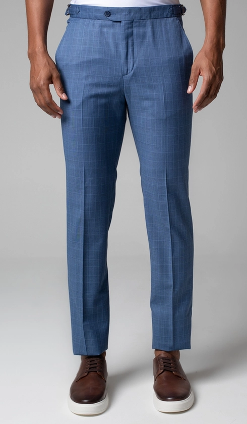 Calça Social Xadrez Super 120 Com Fivela No Cós
