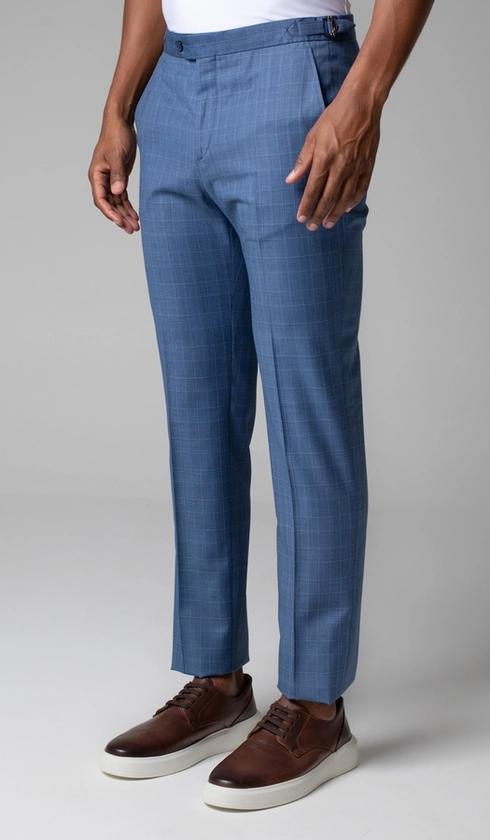 Calça Social Xadrez Super 120 Com Fivela No Cós