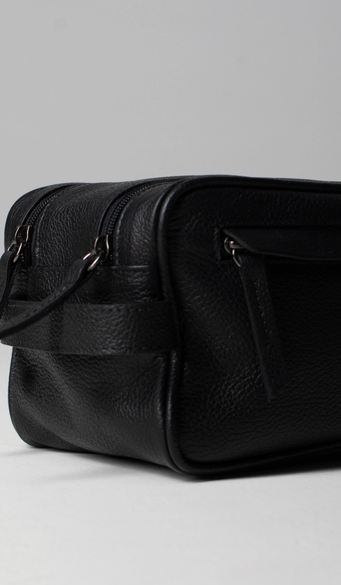 Necessaire Couro 2 Zíperes com Alça
