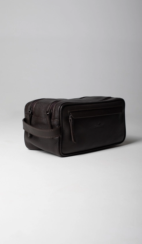 Necessaire Couro 2 Zíperes com Alça