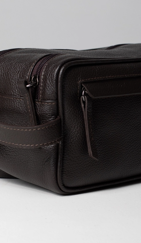 Necessaire Couro 2 Zíperes com Alça