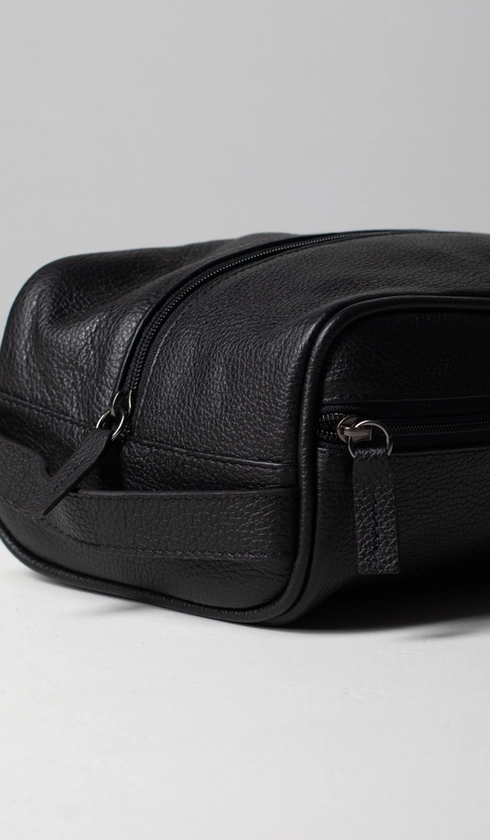 Necessaire Couro Zíper com Alça Lateral