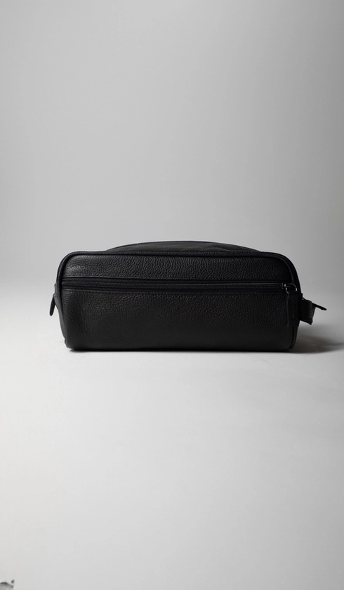 Necessaire Couro Zíper com Alça Lateral