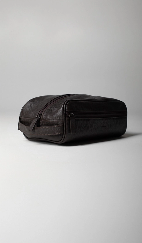Necessaire Couro Zíper com Alça Lateral