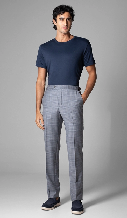 Calça Social Xadrez com Fivela Super 120