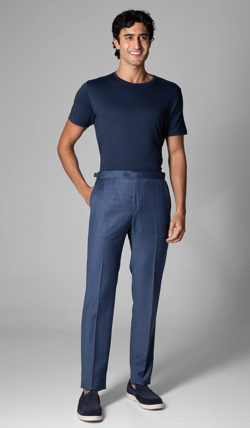 Calça Social Xadrez com Fivela Super 120