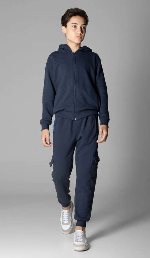 Calça Moletom Cargo Recortes em Nylon