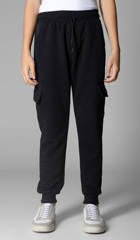 Calça Cargo Moletom Detalhe em Nylon