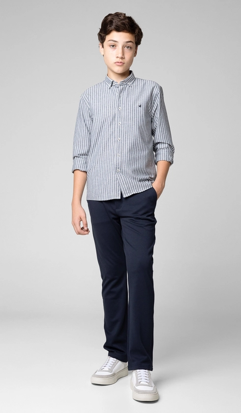Camisa Manga Longa Listrada Oxford com Bottom Down