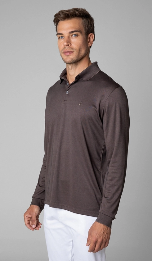 Polo Manga Longa Jet Pima Lisa Gola Jacquard