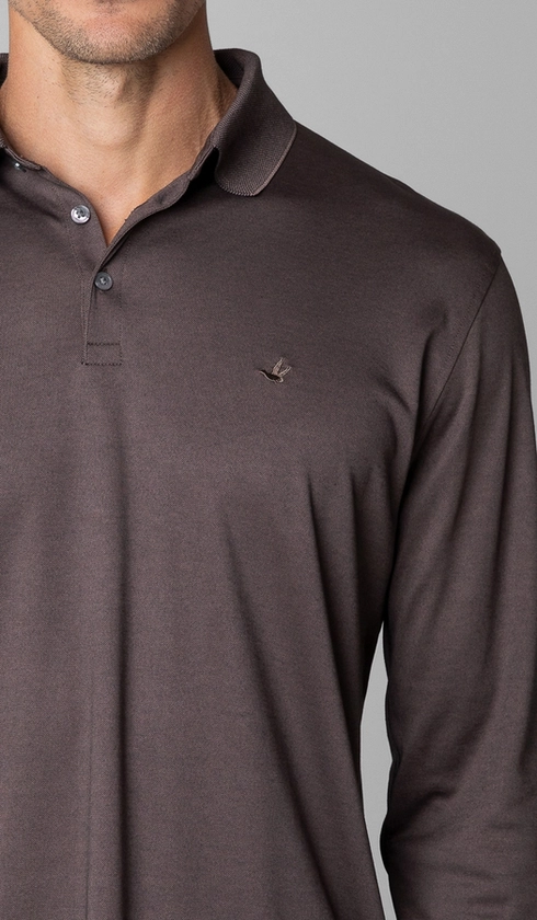 Polo Manga Longa Jet Pima Lisa Gola Jacquard