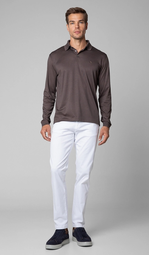 Polo Manga Longa Jet Pima Lisa Gola Jacquard
