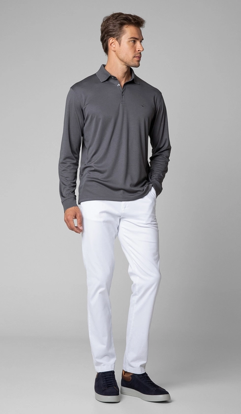 Polo Manga Longa Jet Pima Lisa Gola Jacquard
