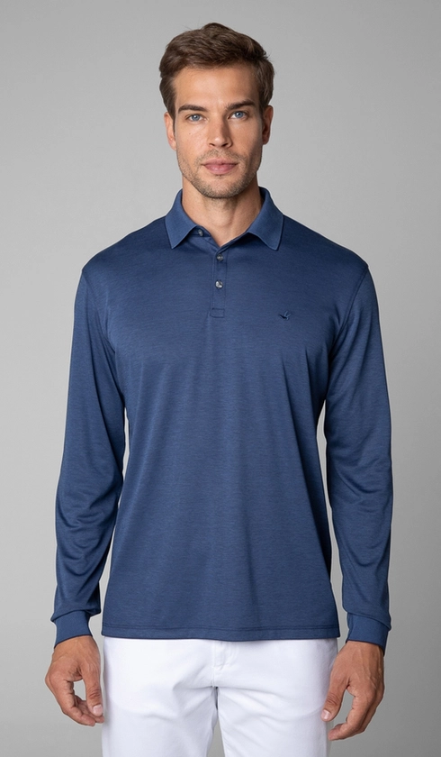 Polo Manga Longa Jet Pima Lisa Gola Jacquard
