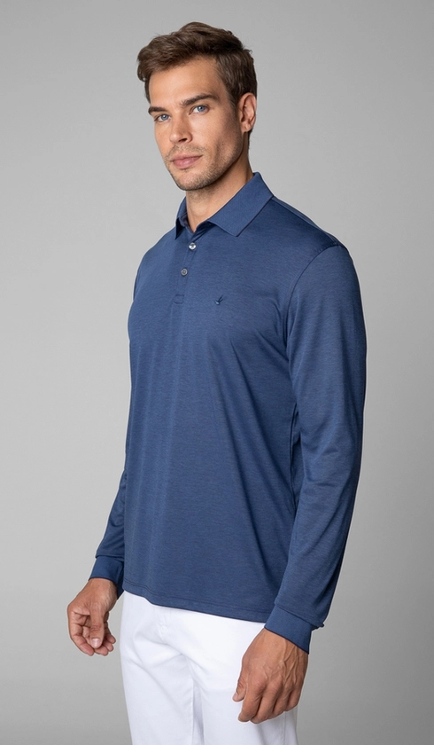 Polo Manga Longa Jet Pima Lisa Gola Jacquard
