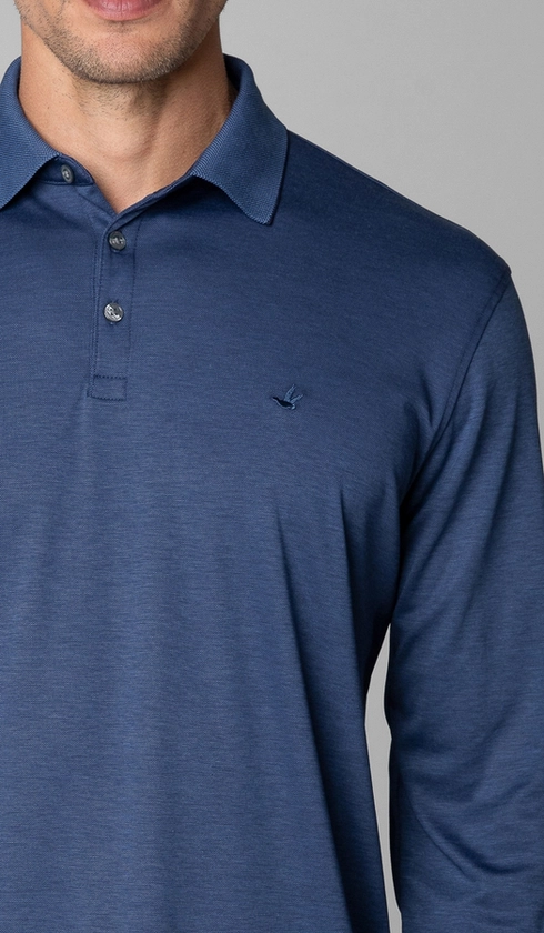 Polo Manga Longa Jet Pima Lisa Gola Jacquard