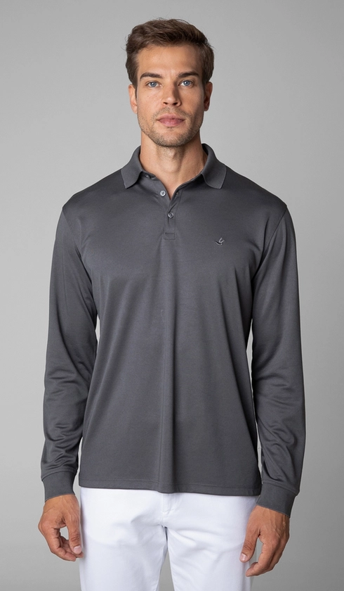 Polo Manga Longa Jet Pima Lisa Gola Jacquard