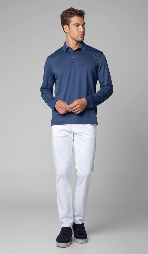 Polo Manga Longa Jet Pima Lisa Gola Jacquard