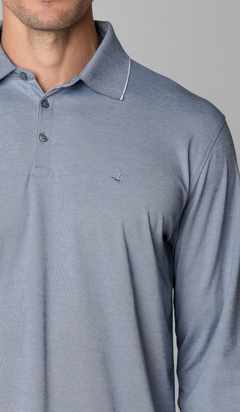 Polo Manga Longa Jet Pima Lisa Gola Jacquard