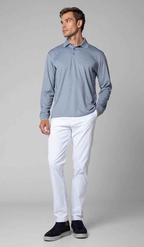 Polo Manga Longa Jet Pima Lisa Gola Jacquard