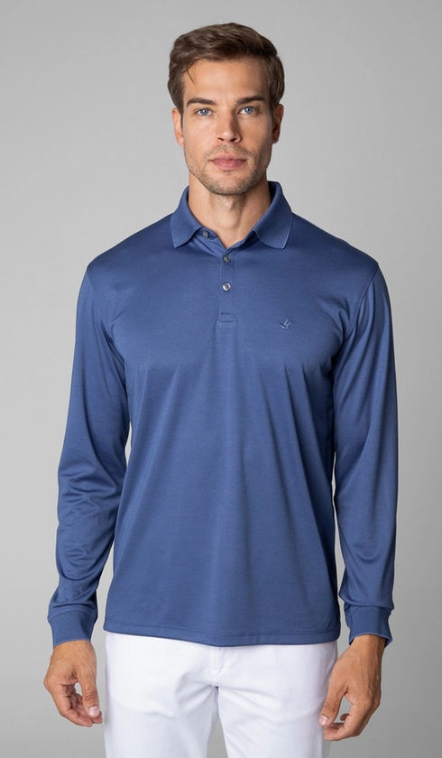Polo Manga Longa Jet Pima Lisa Gola Jacquard