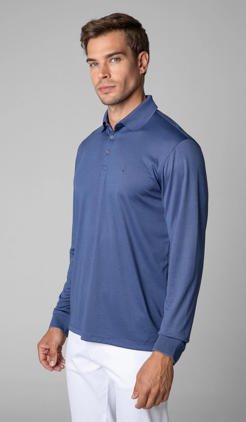 Polo Manga Longa Jet Pima Lisa Gola Jacquard
