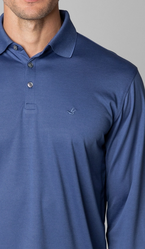 Polo Manga Longa Jet Pima Lisa Gola Jacquard