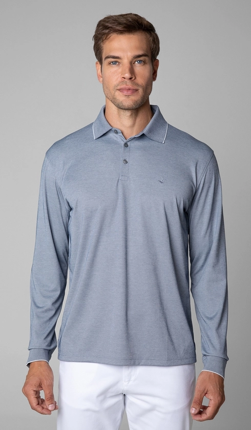 Polo Manga Longa Jet Pima Lisa Gola Jacquard