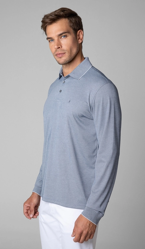 Polo Manga Longa Jet Pima Lisa Gola Jacquard