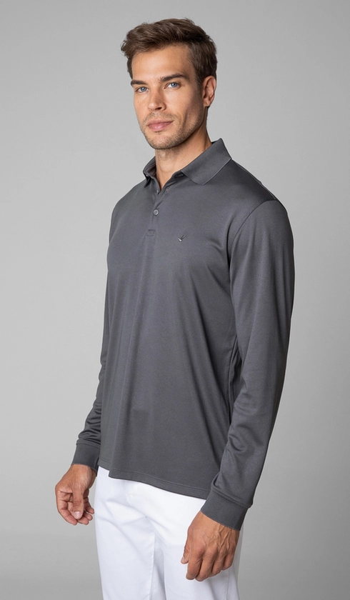 Polo Manga Longa Jet Pima Lisa Gola Jacquard