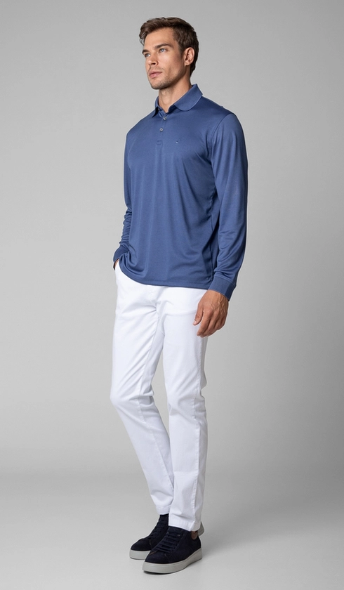 Polo Manga Longa Jet Pima Lisa Gola Jacquard