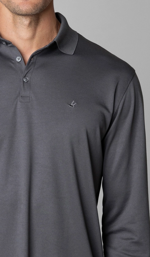 Polo Manga Longa Jet Pima Lisa Gola Jacquard