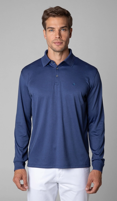 Polo Manga Longa Jet Pima Lisa Gola Jacquard