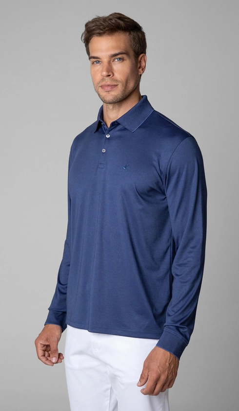 Polo Manga Longa Jet Pima Lisa Gola Jacquard