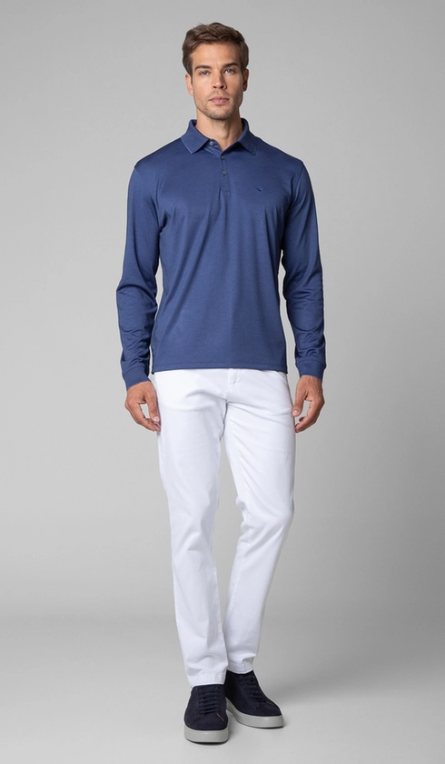 Polo Manga Longa Jet Pima Lisa Gola Jacquard