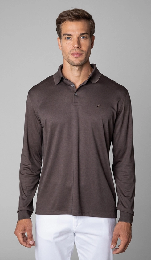 Polo Manga Longa Jet Pima Lisa Gola Jacquard