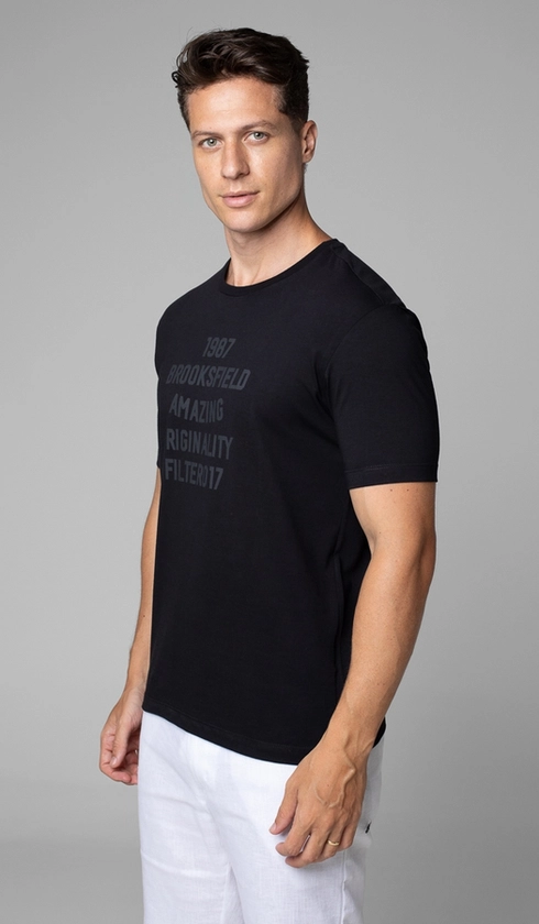 T-Shirt Manga Curta Gola Careca Estampada