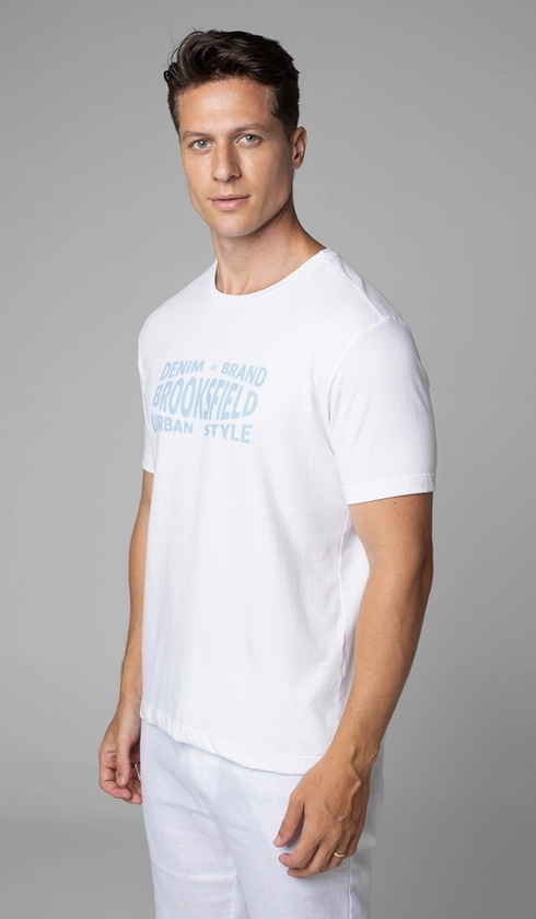 T-Shirt Manga Curta Gola Careca Estampada