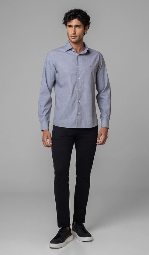 Camisa Manga Longa Fio a Fio Slim